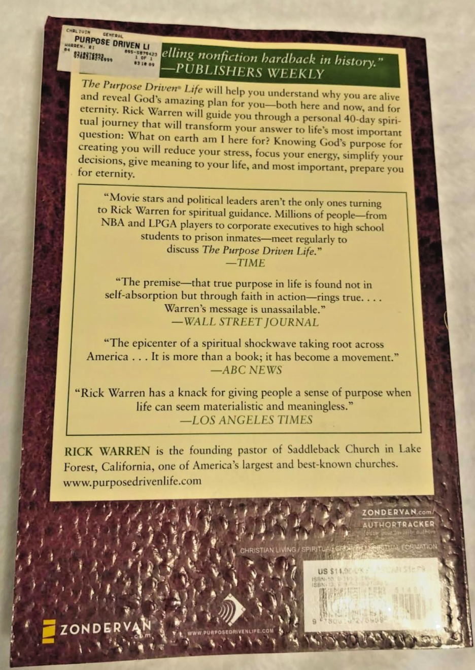 The Purpose Driven® Life: What on Earth Am I Here For? Paperback - Like New