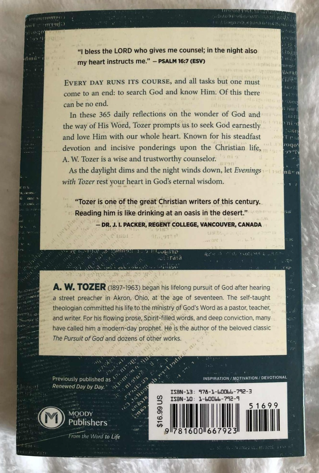 Evenings with Tozer: Daily Devotional Readings - Paperback - Like New